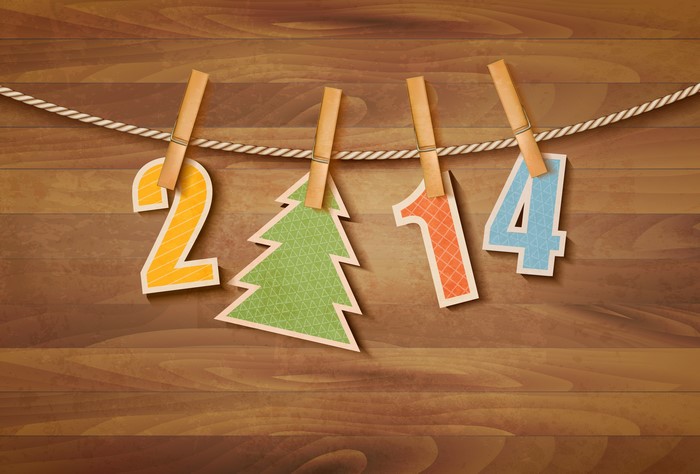 2014 numbers and Christmas tree on a rope