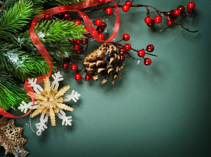 Christmas decorations with pine cone and snowflakes