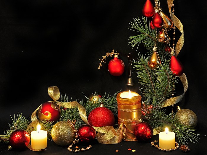 Christmas Decorations with Candles and Pine Branches