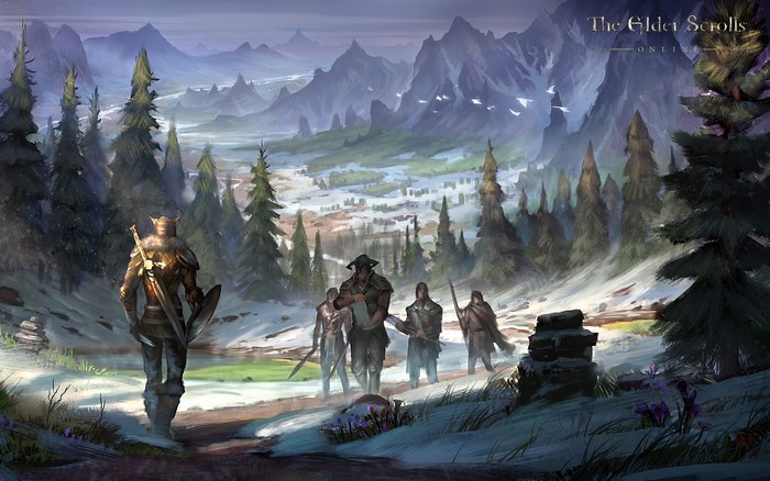 The Elder Scrolls Online warriors in a snowy mountain landscape