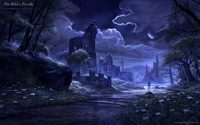 The Elder Scrolls Online night ruins landscape