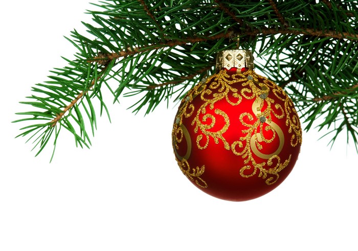 Red Christmas Ornament on Pine Branch