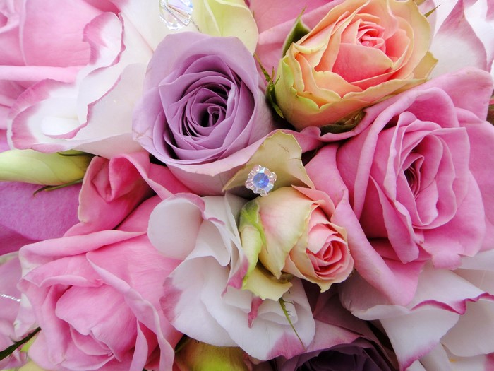Pink and Purple Roses and Eustoma Bouquet