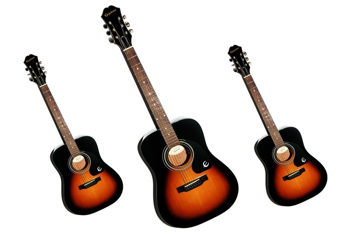 Three Epiphone acoustic guitars
