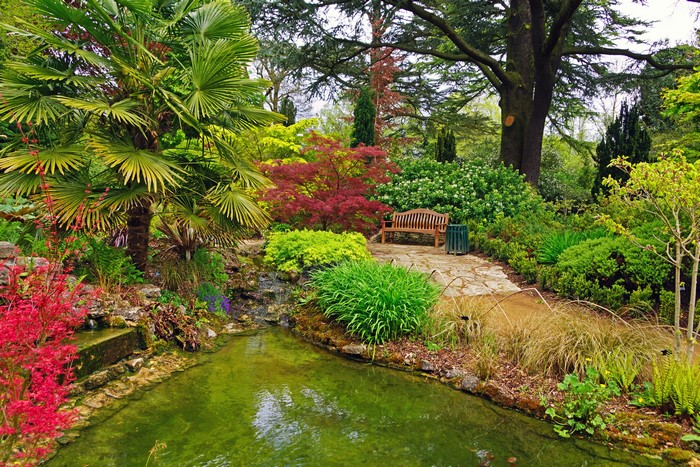 Blenheim Palace Gardens with Pond and Bench