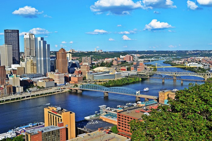 Pittsburgh, Pennsylvania Skyline with Rivers and Bridges