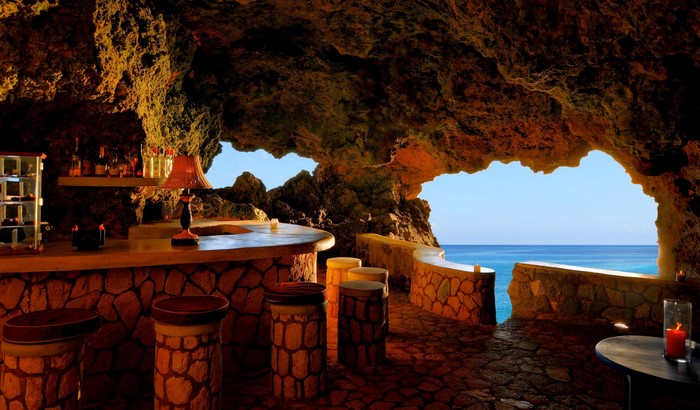 Cave bar with ocean view in Negril, Jamaica