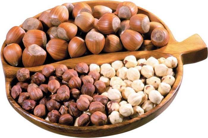 Hazelnuts in a wooden bowl