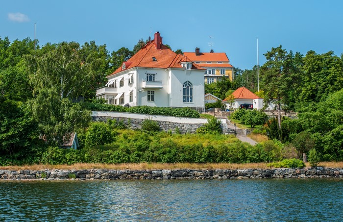 Houses on the coast in Stockholm, Sweden
