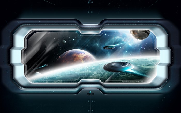 4K Space Window with Planets and Ships