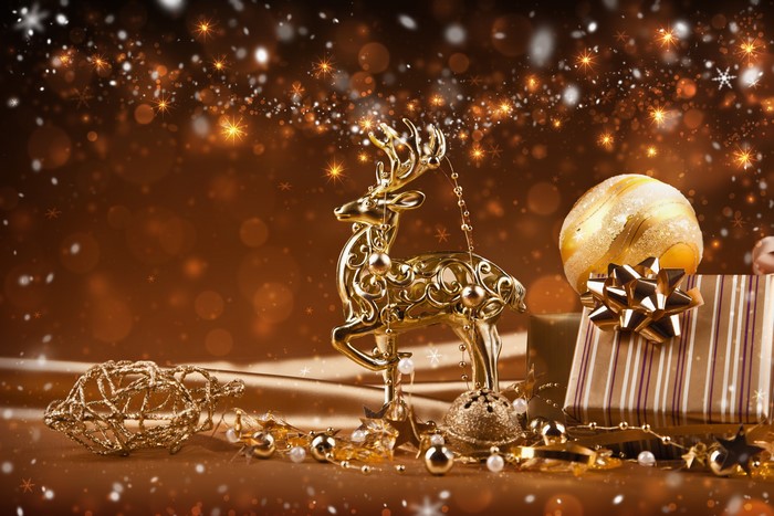 Christmas Decorations with Gold Deer and Gifts