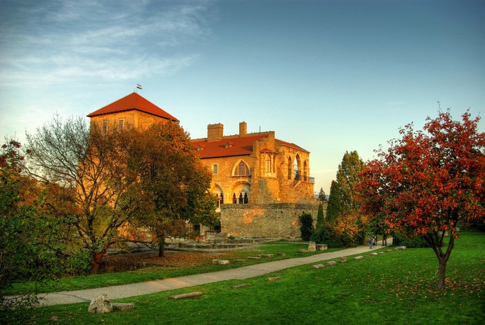 Tata Castle in Hungary during autumn