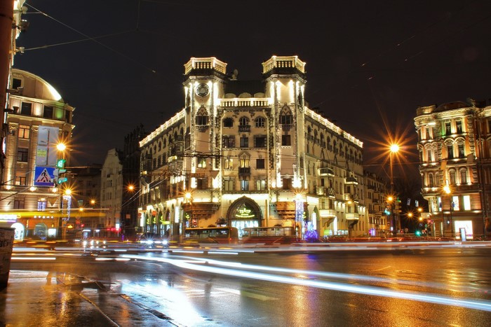 Street at night in St. Petersburg, Russia