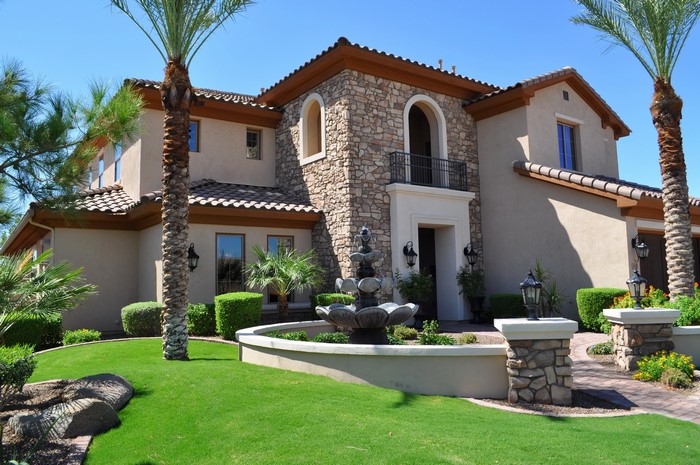 Luxury Mediterranean Mansion with Fountain and Palm Trees