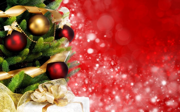 Christmas tree with ornaments and gift