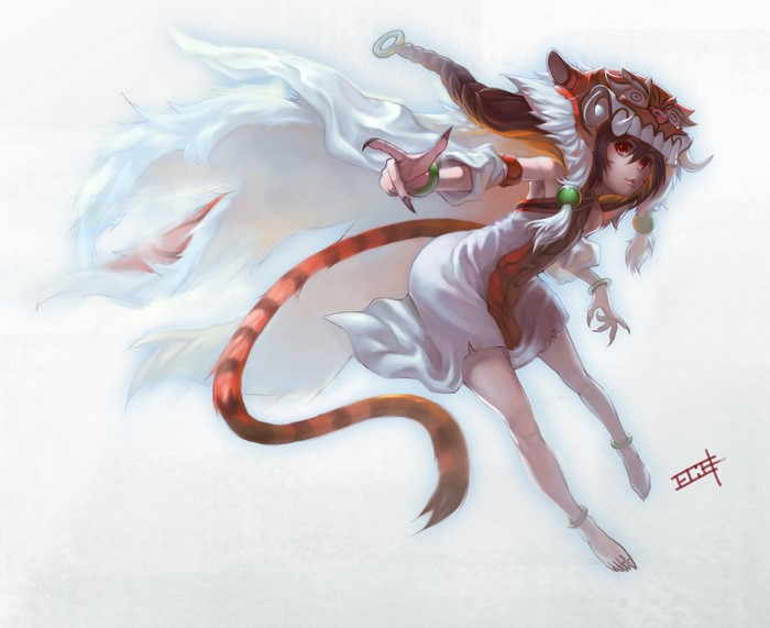 Girl with tiger mask and tail