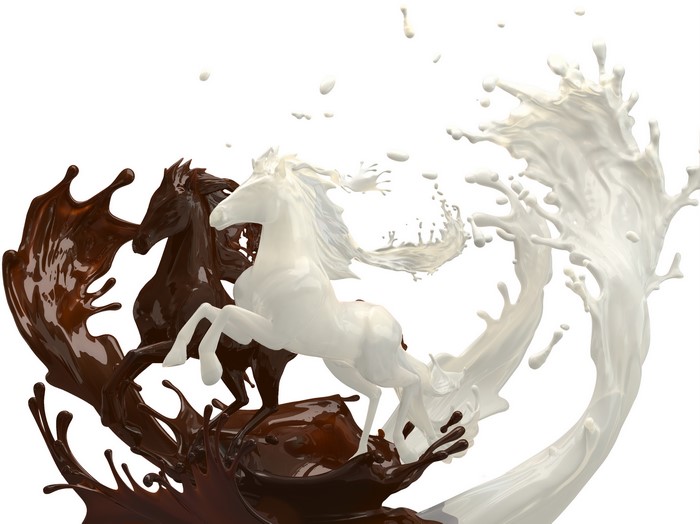 Horses made of milk and chocolate splashing