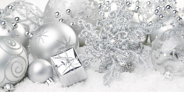 Christmas ornaments and decorations in snow
