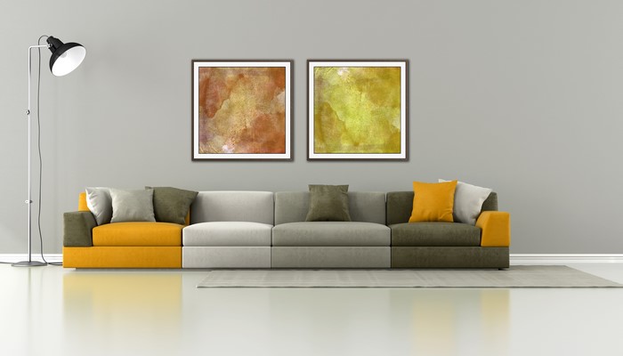 Interior with sofa and artwork