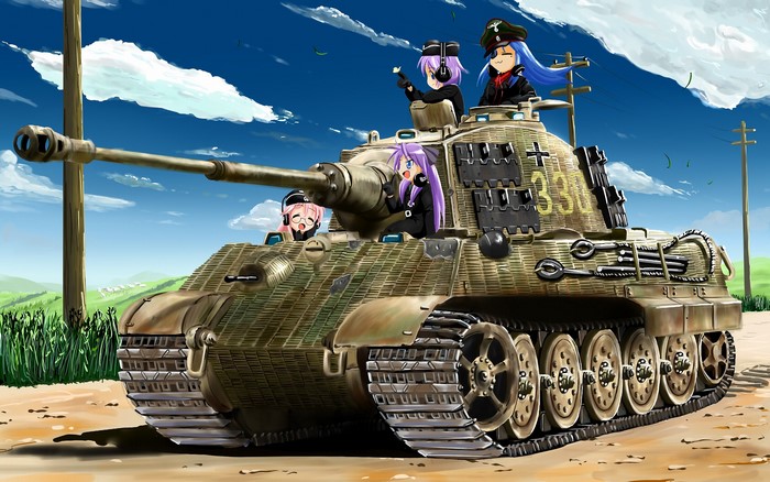 Anime girls in a German Tiger II tank