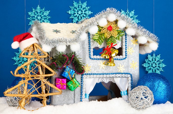 Christmas house with decorations and gifts