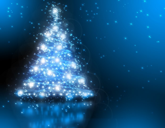Christmas tree with blue lights and stars