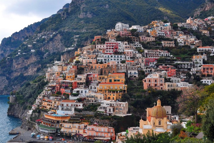 Positano, Italy houses on a steep coast