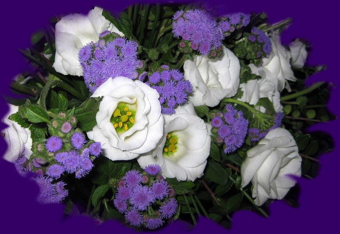 White Eustoma and Purple Flowers Bouquet