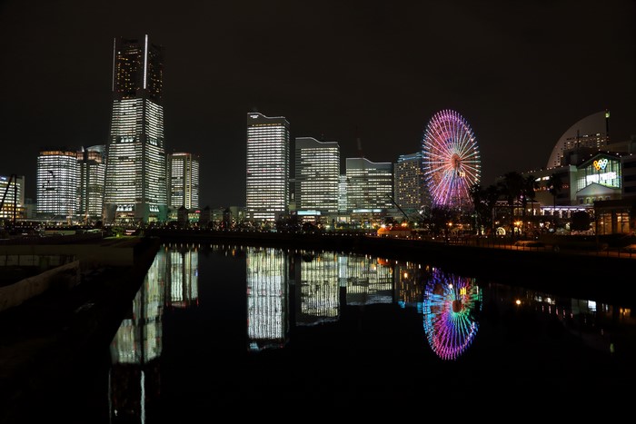 Yokohama skyline with Ferris wheel at night