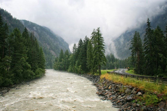 River and mountains in Umhausen, Austria