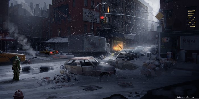 Apocalypse Winter City Street with Snow