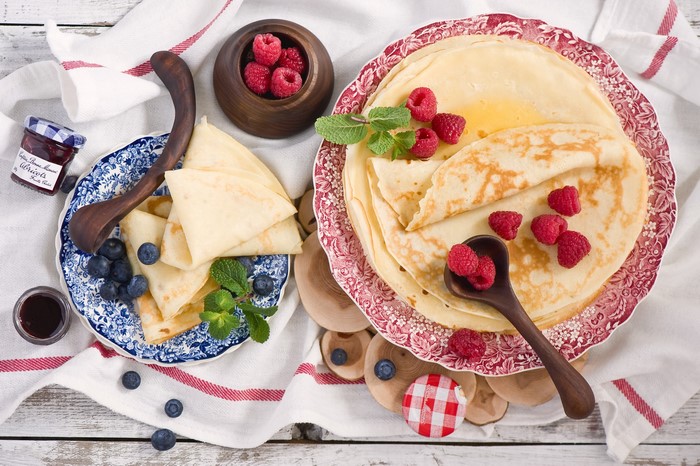 Pancakes with Raspberries and Blueberries