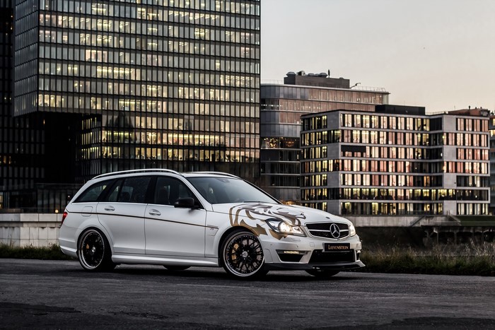 White Loewenstein LM63-700 Mercedes-Benz station wagon with tiger graphic