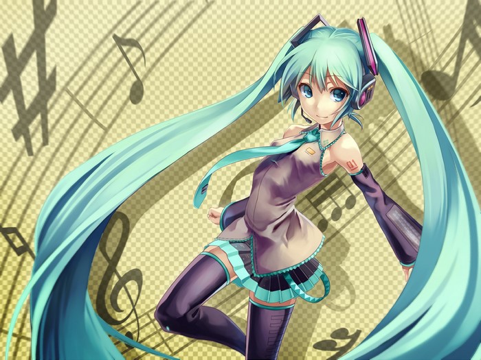 Hatsune Miku from Vocaloid with headphones