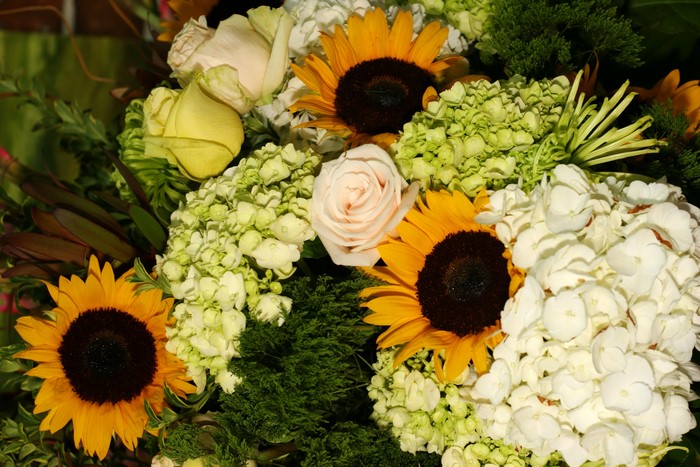 Bouquet of Roses, Hydrangeas, and Sunflowers