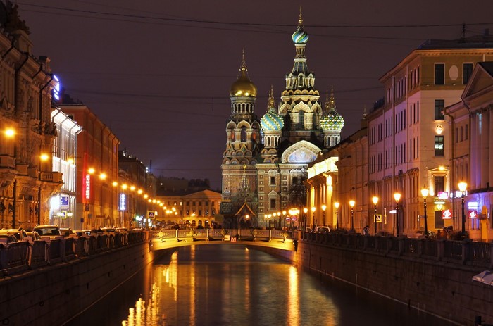 Church of the Savior on Spilled Blood at night in St. Petersburg