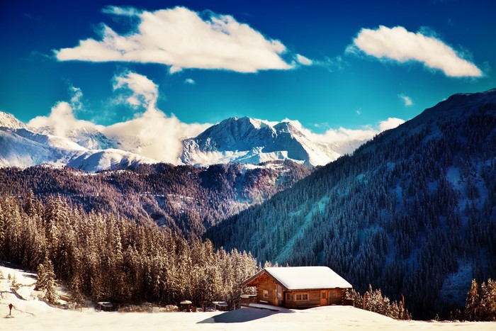 4K Serfaus Austria Mountains Forests Winter Houses Scenery Snow