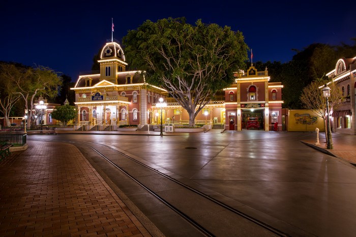 Disneyland City Hall and Fire House at Night