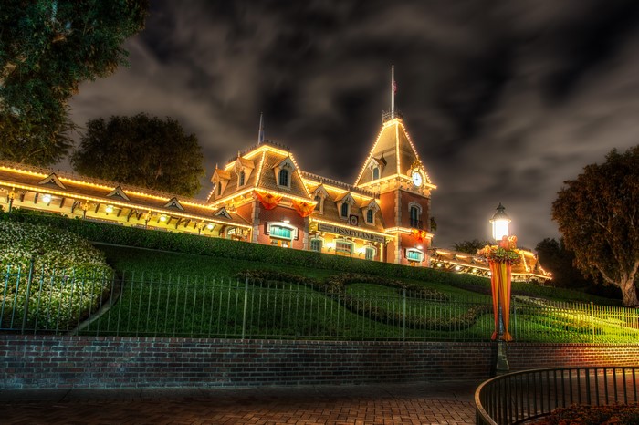 Disneyland Park Entrance at Night, California