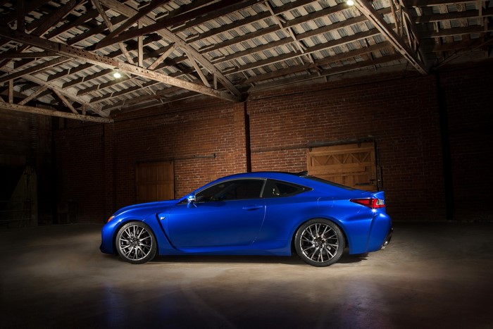 Blue 2015 Lexus RC F parked in a garage