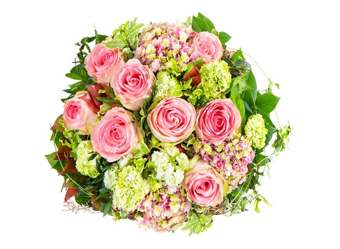 Pink roses and hydrangeas bouquet