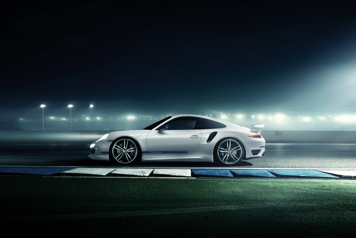 White 2014 Porsche 911 Turbo (TechArt) at Night