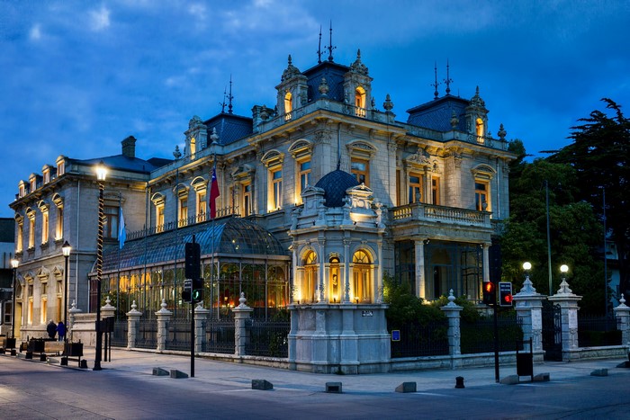 Palacio Sara Braun in Punta Arenas, Chile at Night