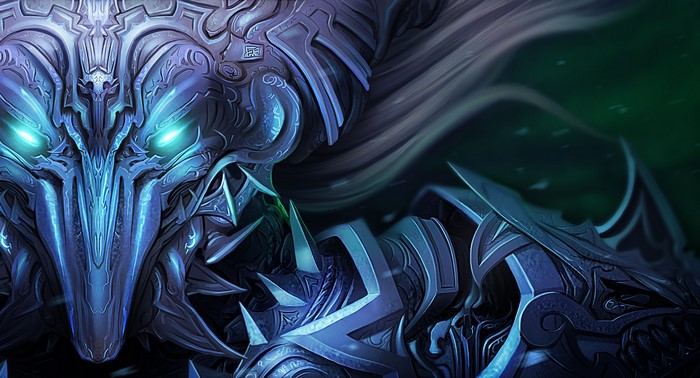 Close-up of a blue armored warrior with glowing eyes