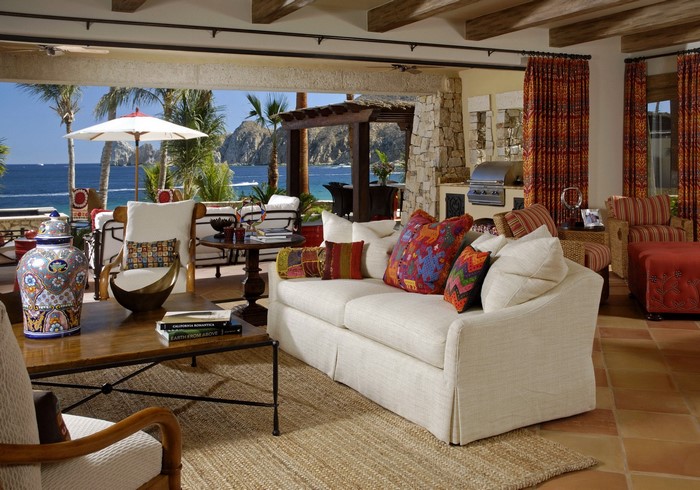 Living room with ocean view and outdoor seating