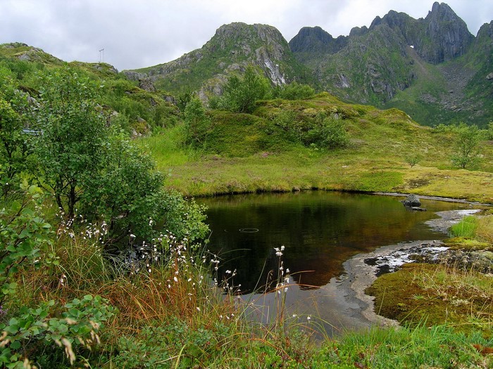 Pond and mountains in Norway