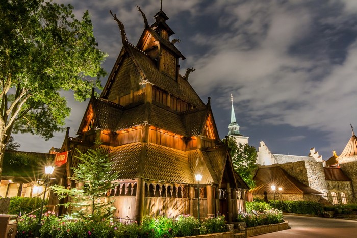 Stave Church at Epcot World Showcase at Night