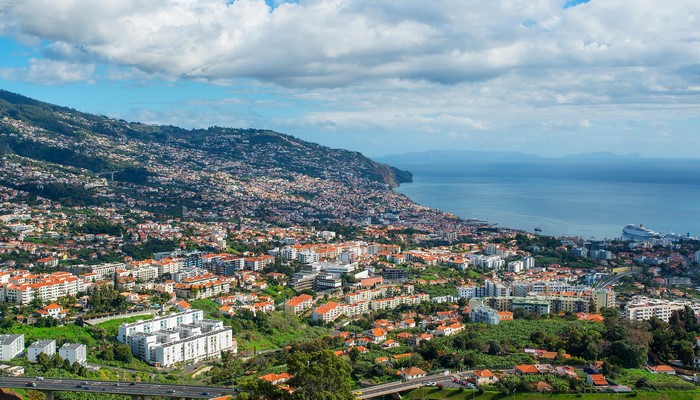 Funchal, Madeira, Portugal Coastline with City and Ocean