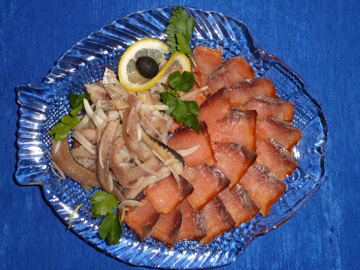 Fish plate with smoked salmon and herring