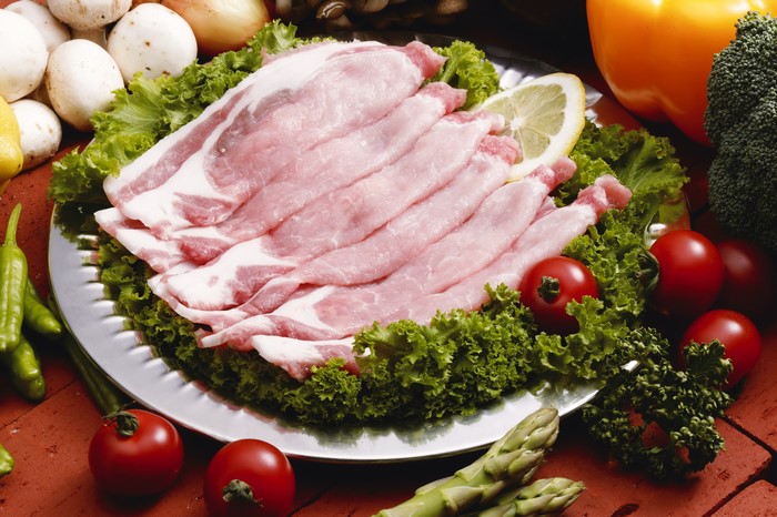 Raw Meat Slices with Vegetables and Mushrooms